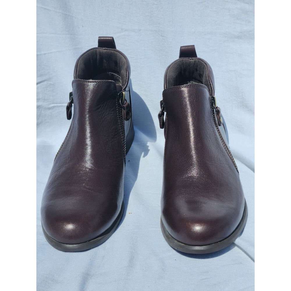 Munro American Drk Brown Leather Ankle Boots Dual Zip Low Heel Size‎ 7.5N